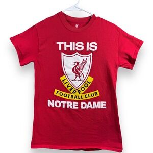 Liverpool FC Mens T-Shirt Small Red Notre Dame Short Sleeve Soccer Graphic Tee